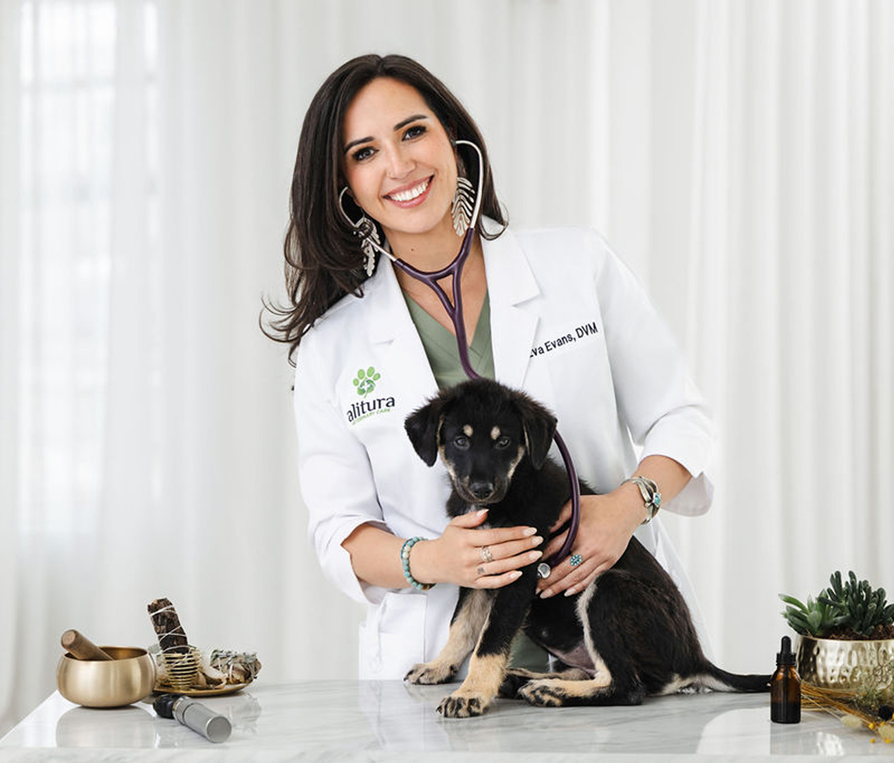Dog getting a checkup during a routine exam from Dr. Evans at Alitura Veterinary Care in Nashville, Tennessee